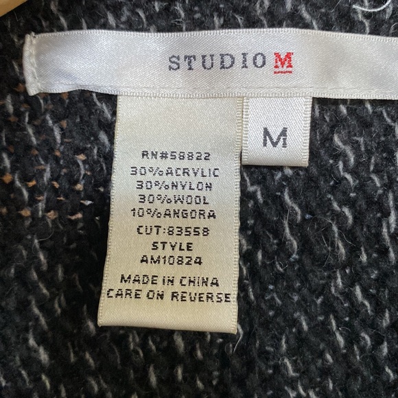 ‘Studio M’ Black/Light Grey Open Cardigan With Fringe Asymmetrical Hem Size Med - Picture 5 of 11